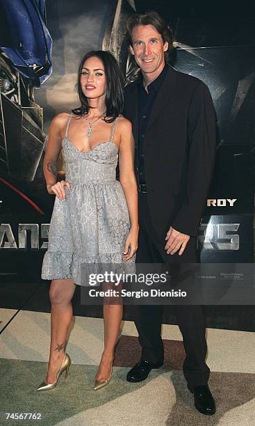 Actress Megan Fox of the US and Director Michael Bay attends the special event celebrity screening of the new film "Transformers" at Hoyts...