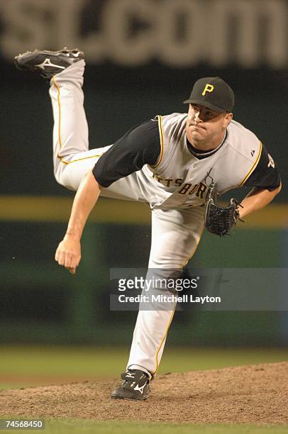 Matt Capps of the Pittsburgh Pirates pitches during a baseball game against the Washington Nationals on June 5, 2007 at RFK Stadium in Washington...