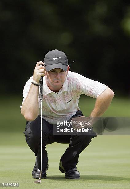 Rory Sabbatini lines up his tee shot in the final round of the Crowne Plaza Invitational at Colonial on May 27, 2006 in Fort Worth, Texas. Sabbatini...