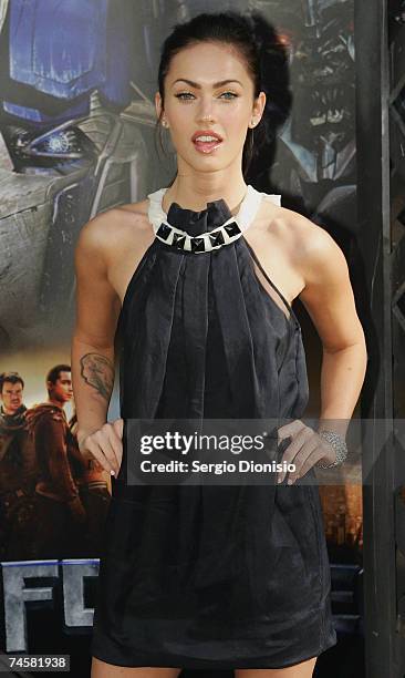 Actress Megan Fox of the US attends the press conference for the new film "Transformers" at Carriageworks on June 13, 2007 in Sydney, Australia.