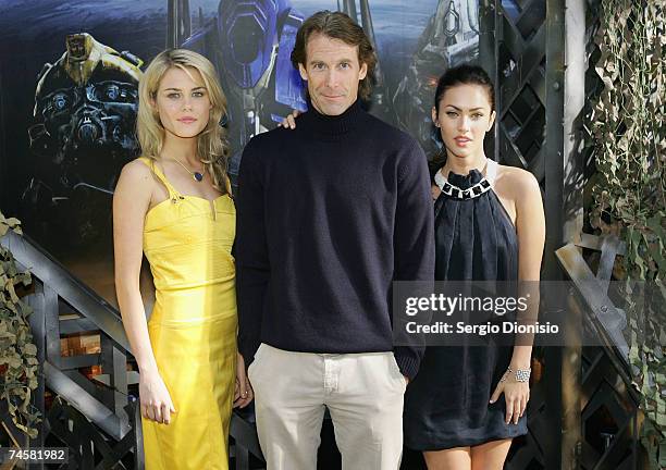 Australian actress Rachael Taylor, Director Michael Bay, lead actress Megan Fox of the US attend the Press Conference for the new film "Transformers"...