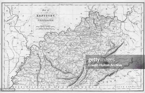 An engraved map of Kentucky and Tennessee by Isaac Taylor Hinton, published by Simpkin & Marshall and printed by Fenner Sears & Co., 1832.