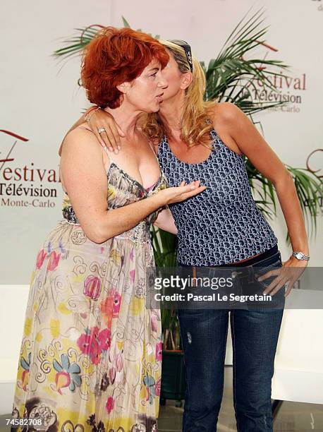 Actress Veronique Genest and TV presenter Rachel Bourlier attend a photocall on the third day of the 2007 Monte Carlo Television Festival held at...