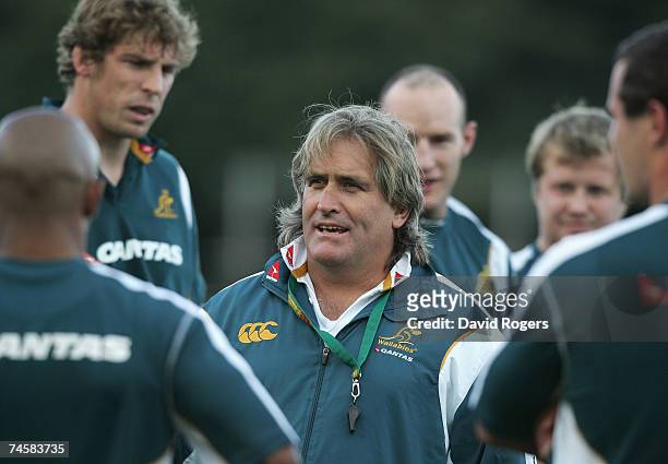 Scott Johnson, the Wallaby assistant coach pictured during the Australian rugby union training session held at Westerford School on June 12, 2007 in...