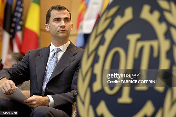 Crown Prince Felipe of Spain waits prior to address the annual International Labour Conference, 13 June 2007 at the United Nations International...