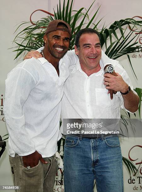 Actors Shemar Moore and Mandy Patinkin attend a photocall promoting the television serie 'Criminal Minds' on the third day of the 2007 Monte Carlo...