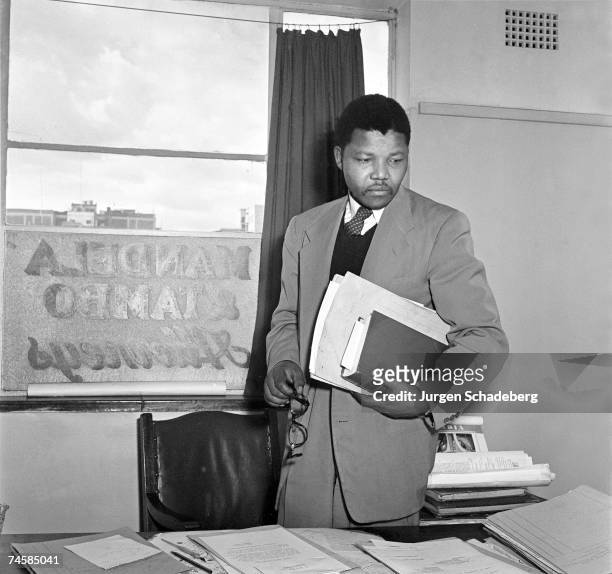 Anti-apartheid activist and lawyer Nelson Mandela in the office of Mandela and Tambo, a law practice set up in Johannesburg by Mandela and Oliver...