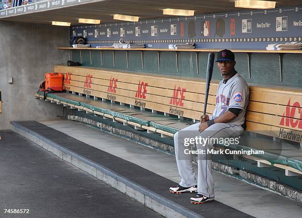 Jose Reyes of the New York Mets looks on during pre-game against the Detroit Tigers at Comerica Park in Detroit, Michigan on June 8, 2007. The Mets...