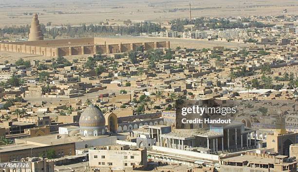 In this picture handout image from the Iraqi Prime Minister's office, an aerial view of the shrine of the Askariya mosque, which was attacked this...