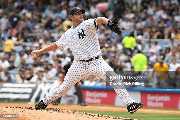 Roger Clemens of the New York Yankees pitches during the game against the Pittsburgh Pirates at the Yankee Stadium in the Bronx, New York on June 9,...