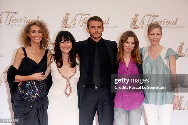 Actors Marisa Berenson, Lio, Arnaud Binard, Toinette Laquiere and Babsie Steger attend the TF1 premiere screening of 'Mystere' on the third day of...