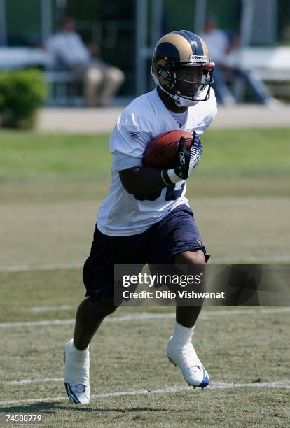 Dante Hall of the St. Louis Rams practices kick returning during a mini-camp at Rams Park June 13, 2007 in St. Louis, Missouri.