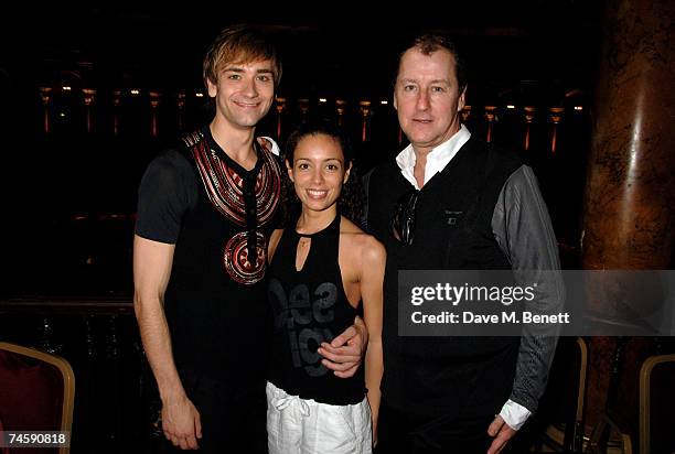 Friedemann Vogel, Fernanda Oliveira and Derek Deane attend the after party following the press night of 'Swan Lake', at the Royal Albert Hall on June...