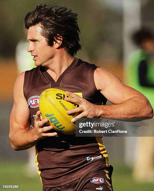 Shane Crawford of the Hawks in action during the Hawthorn Hawks AFL training session at Waverley Park June 14, 2007 in Melbourne, Australia.