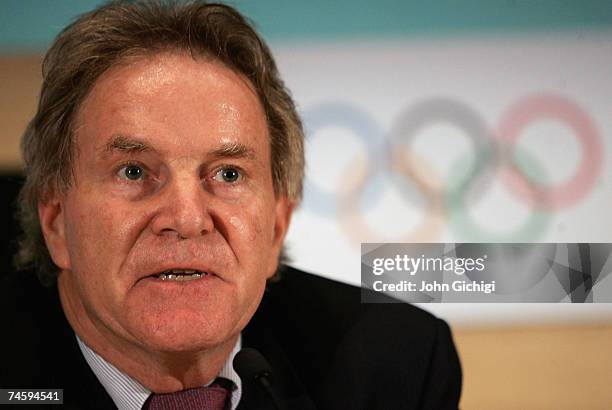 Denis Oswald of the International Olympic Committee addresses the media during the press conference by IOC Coordination Commission's visit to London...