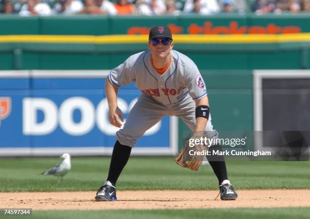 David Wright of the New York Mets fields during the game against the Detroit Tigers at Comerica Park in Detroit, Michigan on June 10, 2007. The...