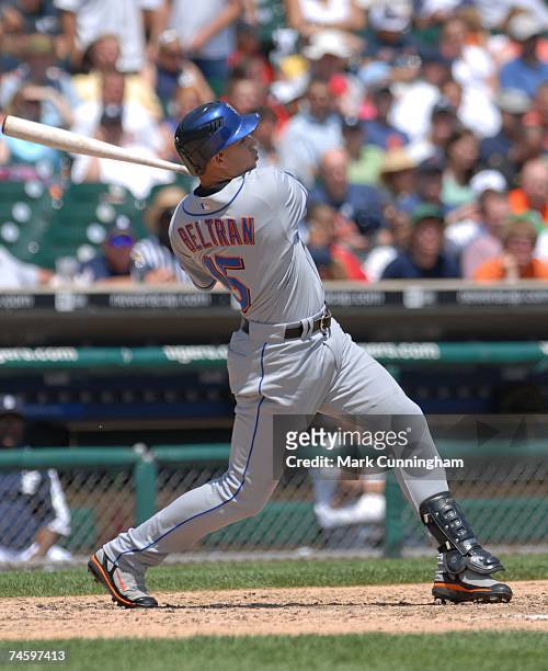 Carlos Beltran of the New York Mets bats during the game against the Detroit Tigers at Comerica Park in Detroit, Michigan on June 10, 2007. The...