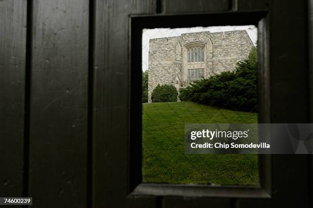 Norris Hall is seen through the window of another building ahead of its phased re-use on the campus of Virginia Tech June 14, 2007 in Blacksburg,...