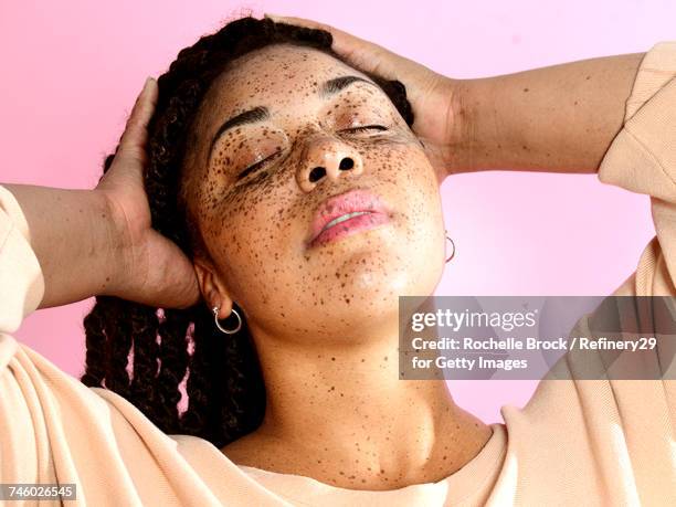 Beauty Portrait of Young Confident Woman with Freckles