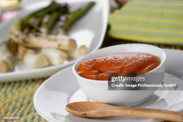 romesco sauce - molho de pimenta imagens e fotografias de stock