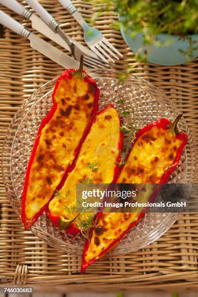 fried peppers with feta and thyme (view from above) - fetta - fotografias e filmes do acervo