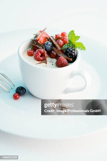 cappuccino parfait with fresh berries and chocolate curls - gelado de café imagens e fotografias de stock