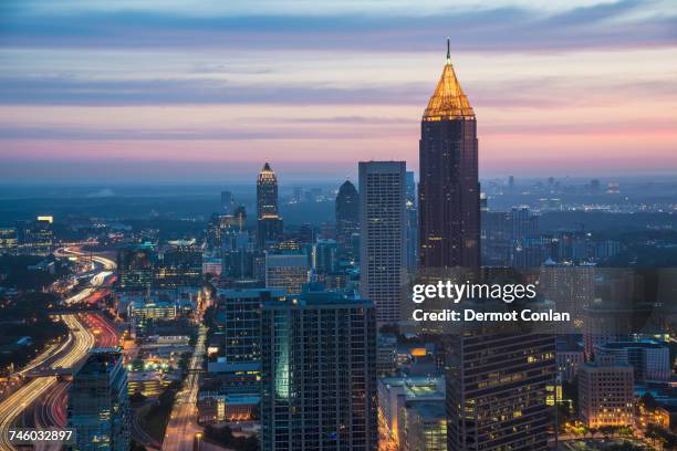 usa, georgia, atlanta, cityscape with skyscrapers at dawn - atlanta imagens e fotografias de stock
