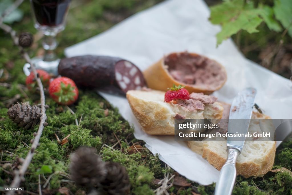 Baguette with liver sausage and red sausage