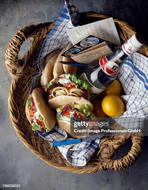 greek picnic basket - ouzo stock pictures, royalty-free photos & images