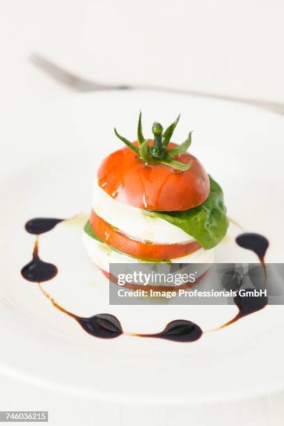 insalata caprese (tomato with mozzarella, italy) - insalata stock-fotos und bilder