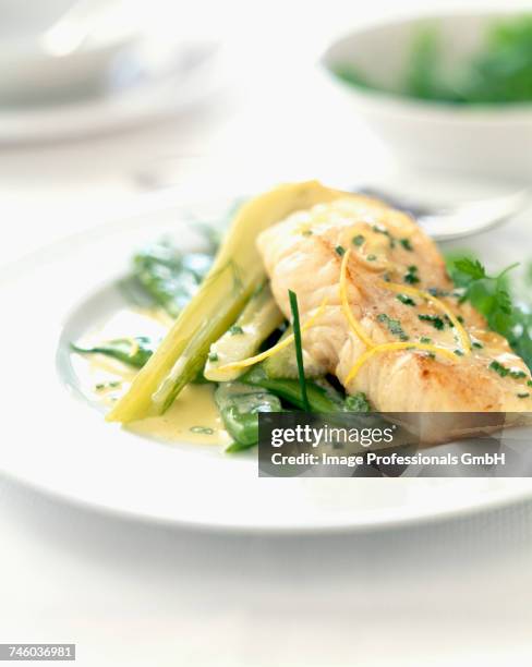 cod steak with fennel and broad beans - steak rind bildbanksfoton och bilder