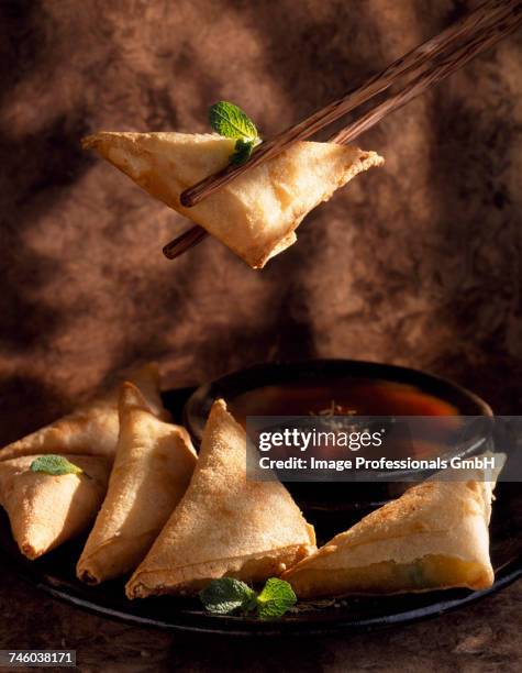 vegetable and shrimp samossas - chestnut stuffing stock pictures, royalty-free photos & images
