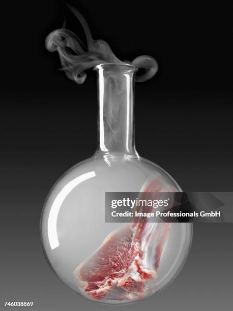 meat in a glass chemical testing bottle - molecular gastronomy stock pictures, royalty-free photos & images