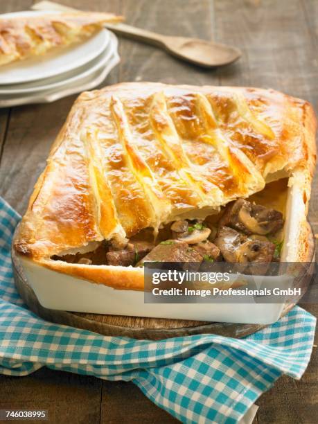 veal and mushroom pie - mushroom pie stock pictures, royalty-free photos & images