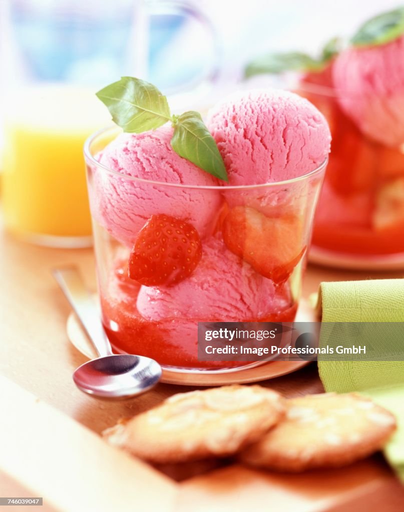 Scoops of strawberry ice cream