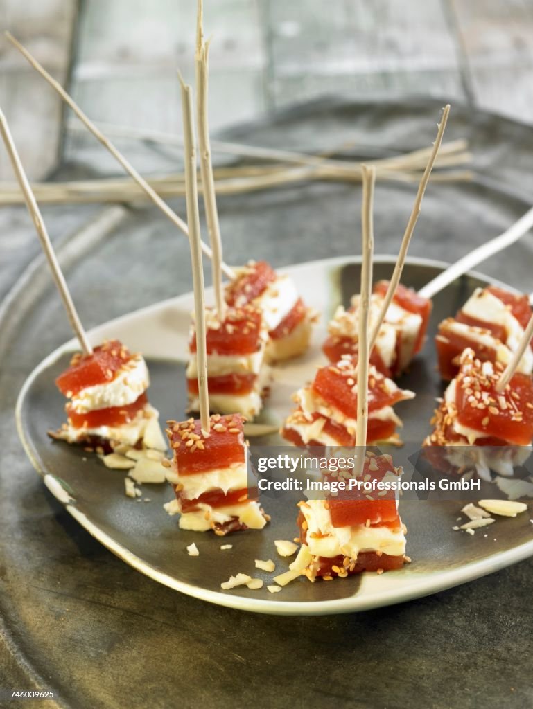 Quince paste,cream cheese and sesame seed appetizers
