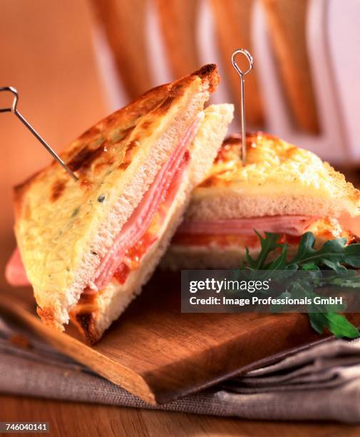 provenal croque-monsieur toasted sandwich - pain de mie stock pictures, royalty-free photos & images