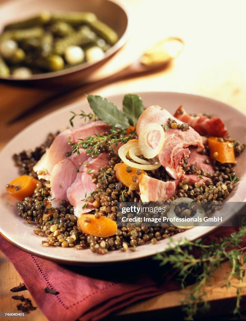 Salt pork with lentils
