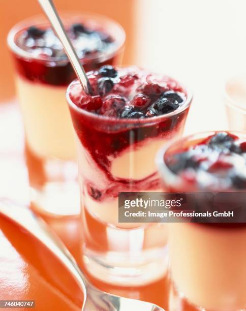 vanilla cream and summer fruit dessert - cassis fruit stock-fotos und bilder