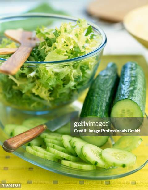 cucumber and frizzy lettuce - frizzy stock pictures, royalty-free photos & images