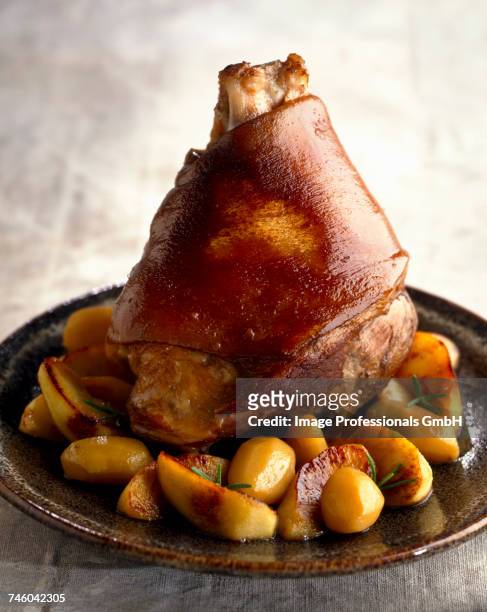 knuckle of ham in cider with apple - chispes - fotografias e filmes do acervo