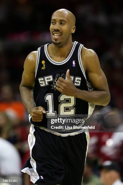 Bruce Bowen of the San Antonio Spurs runs upcourt against the Cleveland Cavaliers in Game Four of the NBA Finals on June 14, 2007 at the Quicken...
