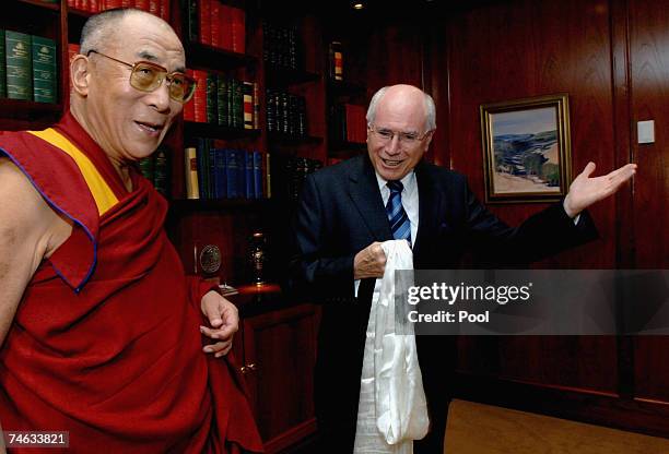 Australian Prime Minister John Howard greets the 14th Dalai Lama on June 15, 2007 in Sydney, Australia. The Dalai Lama, spiritual leader of Tibet and...