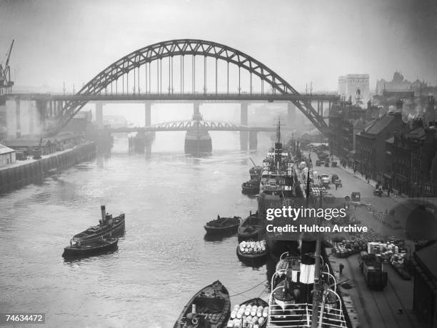 The Tyne Bridge in Newcastle Upon Tyne, a few days before it was officially opened by King George V and Queen Mary, 5th October 1928. The picture was...