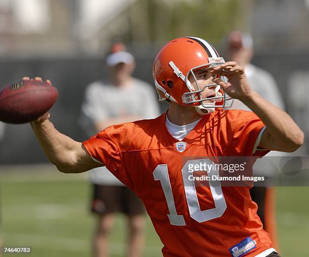 Quarterback Brady Quinn during the Cleveland Browns rookie and free agent mini camp on May 4, 2007 at the Browns Practice Facility in Berea, Ohio.