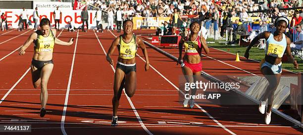 Stephanie Durst, USA, wins the 100m event for women at the Golden League Bislett Games in Oslo 15 June 2007. Sheri Ann Brooks, Jamaica, finished...