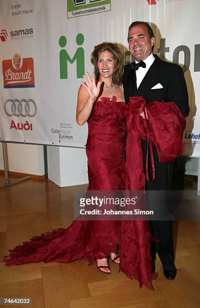 Albrecht von Hohenzollern and his wife Nathalie arrive for the Mentor charity event 'Royal Dinner At a Royal Table' for the German Mentor Foundation...