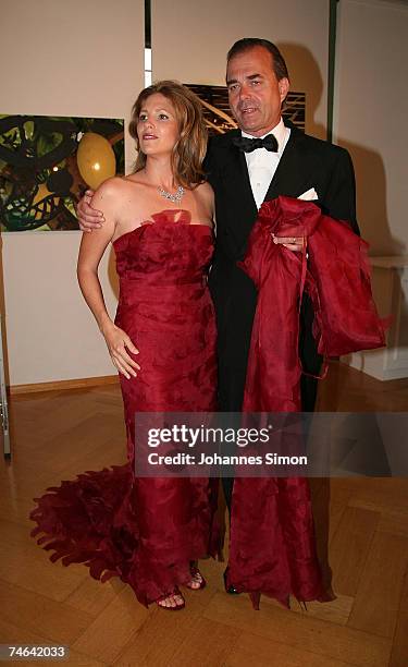 Albrecht von Hohenzollern and his wife Nathalie arrive for the Mentor charity event 'Royal Dinner At a Royal Table' for the German Mentor Foundation...