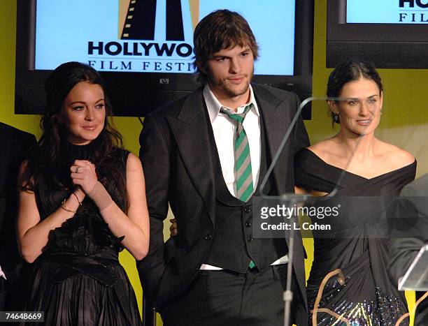 Lindsay Lohan, Ashton Kutcher and Demi Moore at the The Beverly Hilton Hotel in Beverly Hills, California