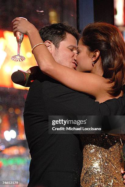 Nick Lachey and Vanessa Minnillo at the MTV Goes Gold: New Year's Eve 2007 Live at MTV's Times Square Studios at MTV Studios in New York City, New...